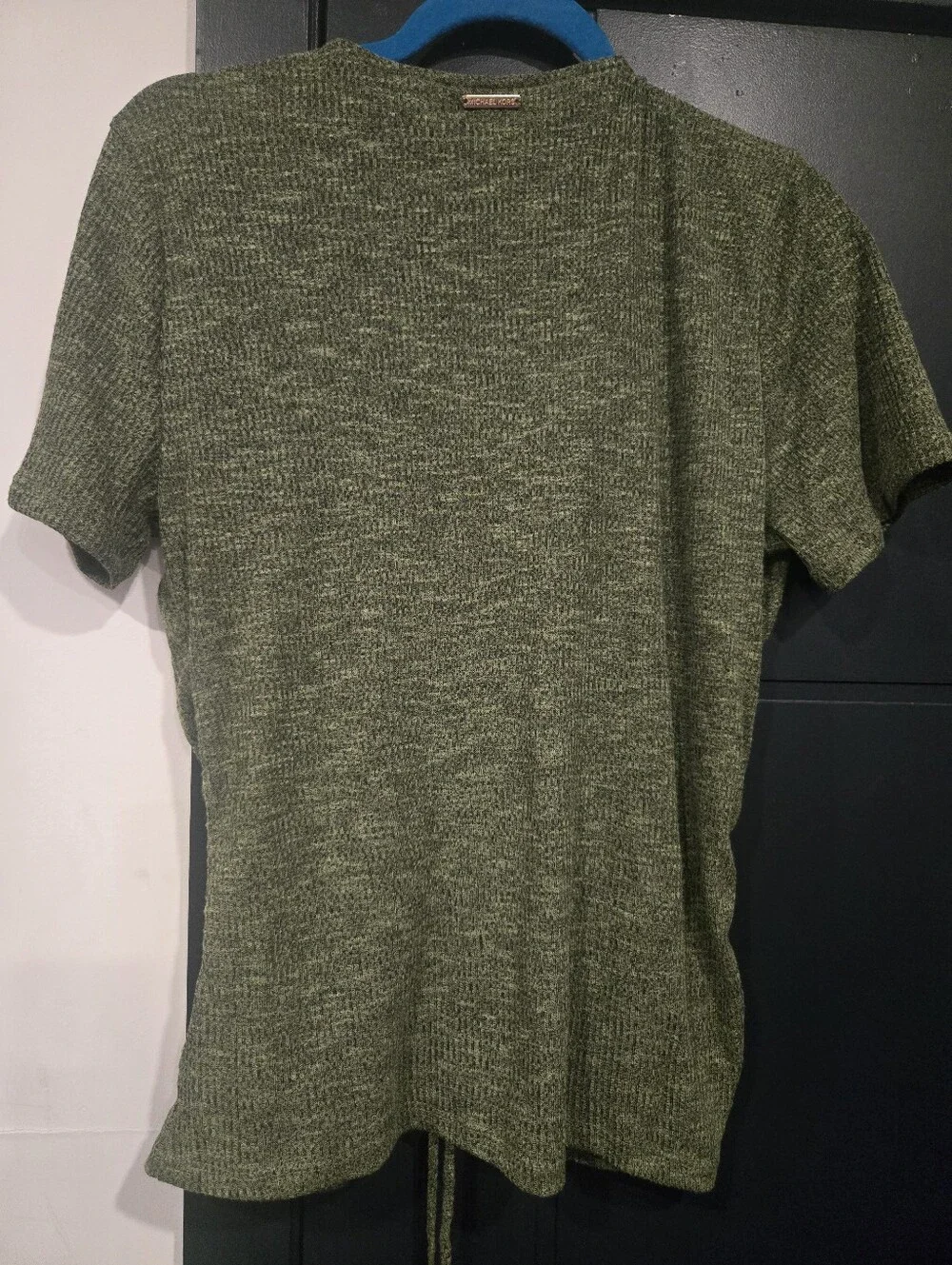 Ruched Tie Up Army Green V Neck Michael Kors Top XL